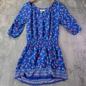 Hollister Womens Dress XS Blue Floral Smocked Waist Boho Cottagecore Festival
